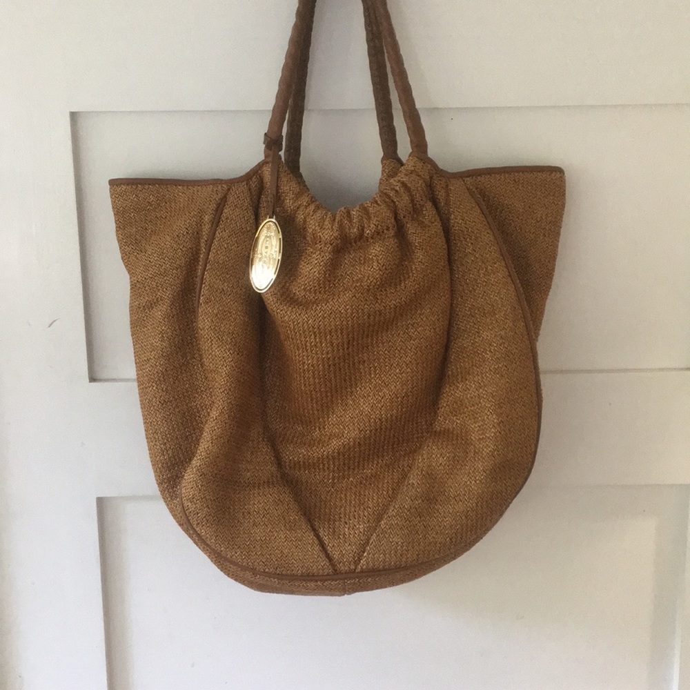 Elie Tahari Emmy Raffia Leather Trim Hobo Bag